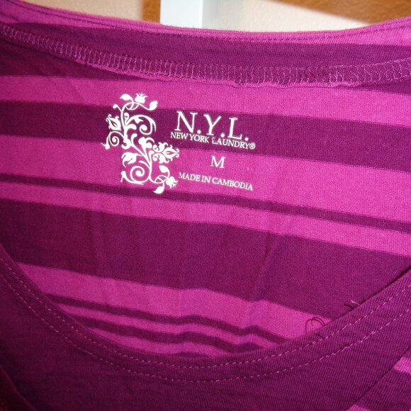 N.Y.L. New York Laundry Layered Look Striped Top Shirt Size Medium Short Sleeve - Picture 6 of 10